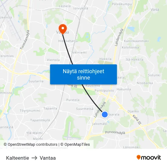 Kalteentie to Vantaa map