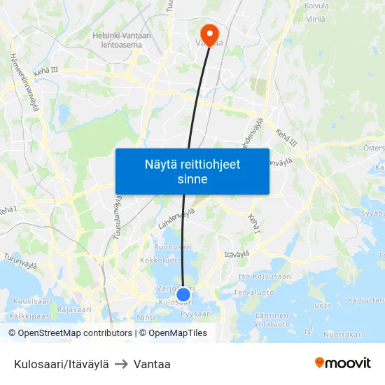 Kulosaari/Itäväylä to Vantaa map