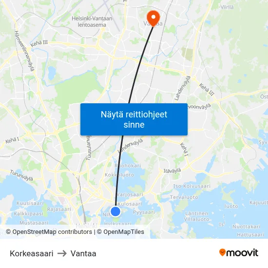 Korkeasaari to Vantaa map