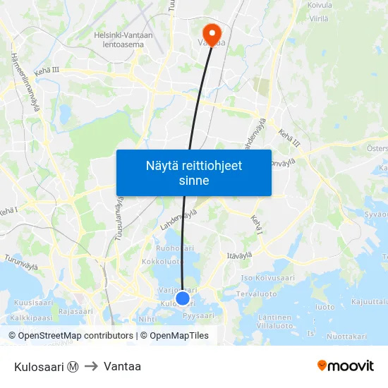 Kulosaari Ⓜ️ to Vantaa map