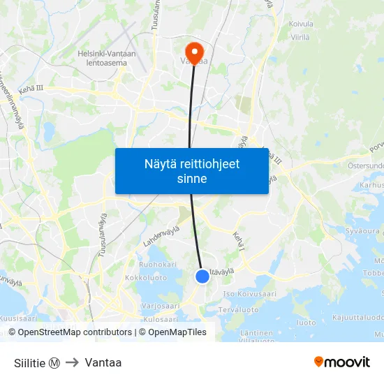 Siilitie Ⓜ️ to Vantaa map