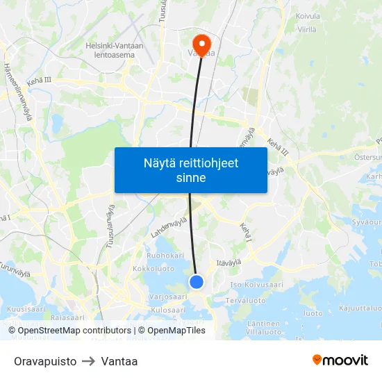 Oravapuisto to Vantaa map