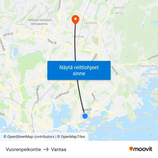 Vuorenpeikontie to Vantaa map