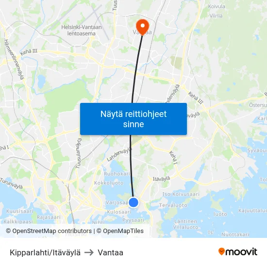 Kipparlahti/Itäväylä to Vantaa map