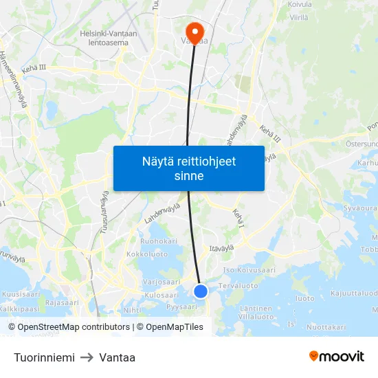 Tuorinniemi to Vantaa map