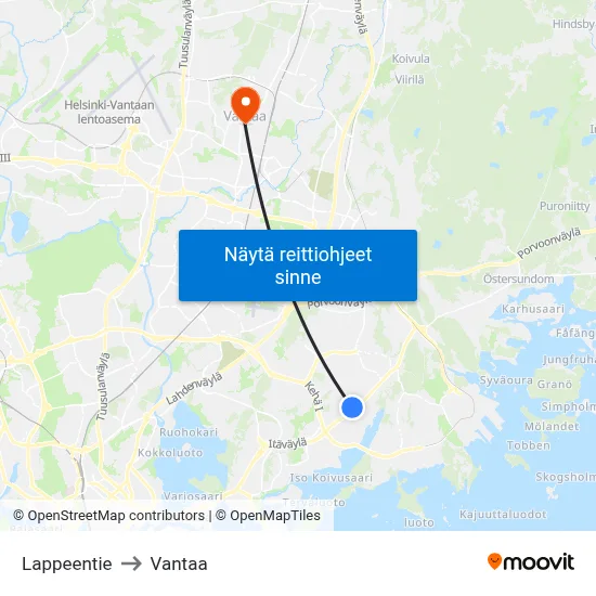 Lappeentie to Vantaa map