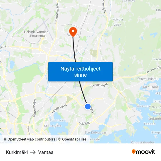 Kurkimäki to Vantaa map