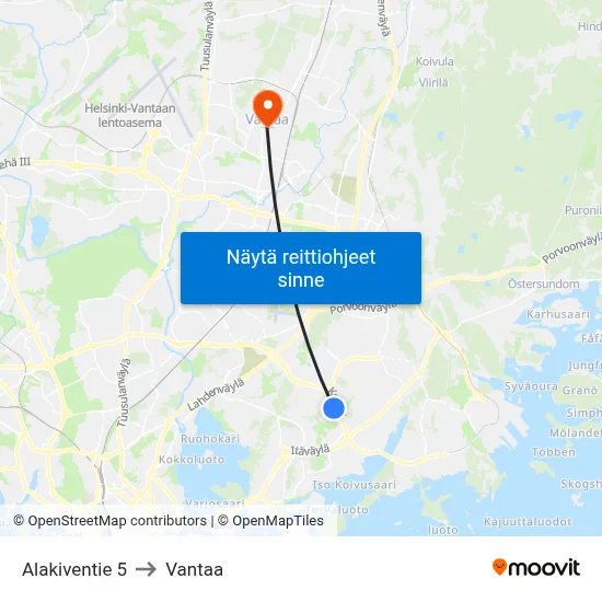 Alakiventie 5 to Vantaa map