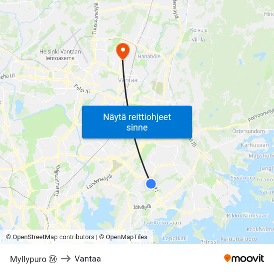 Myllypuro Ⓜ️ to Vantaa map