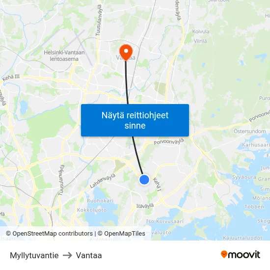 Myllytuvantie to Vantaa map