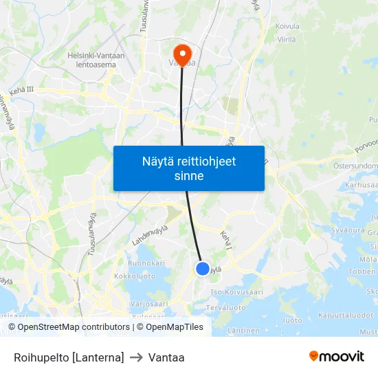 Roihupelto [Lanterna] to Vantaa map