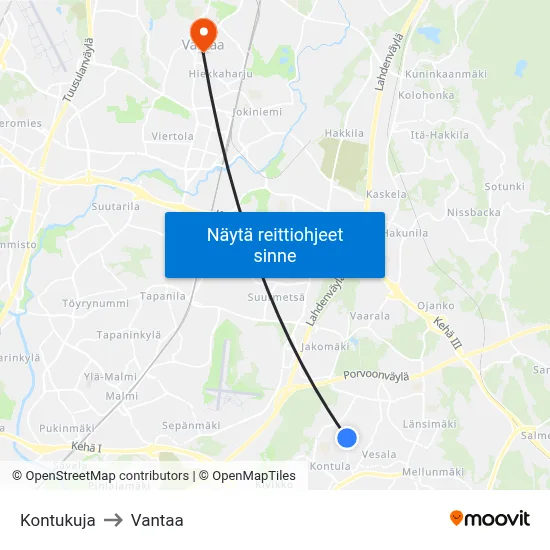 Kontukuja to Vantaa map