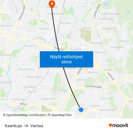 Kaarikuja to Vantaa map