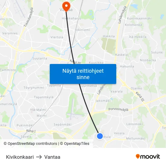 Kivikonkaari to Vantaa map