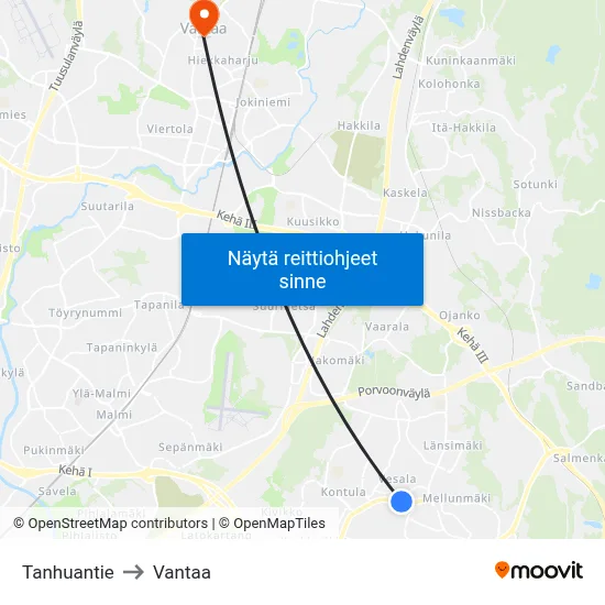 Tanhuantie to Vantaa map