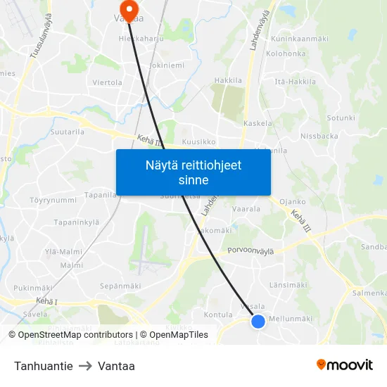 Tanhuantie to Vantaa map