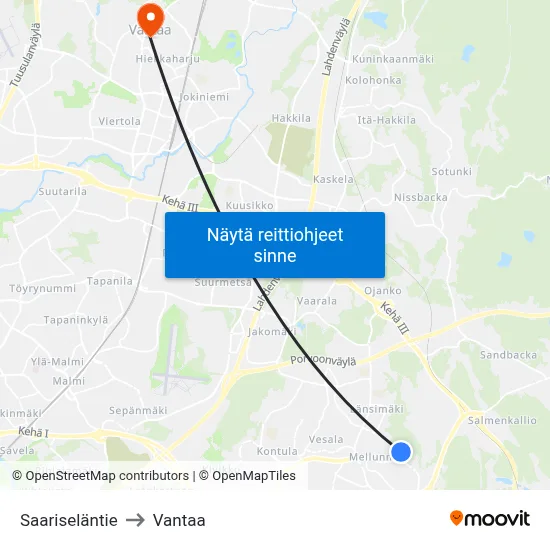 Saariseläntie to Vantaa map