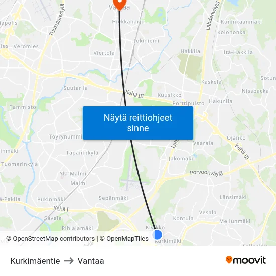 Kurkimäentie to Vantaa map