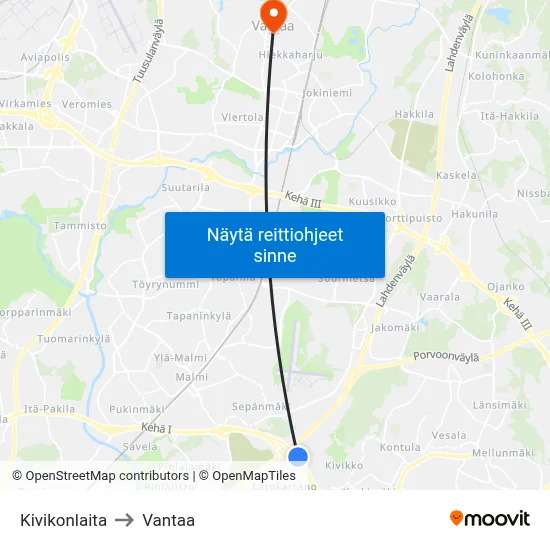 Kivikonlaita to Vantaa map