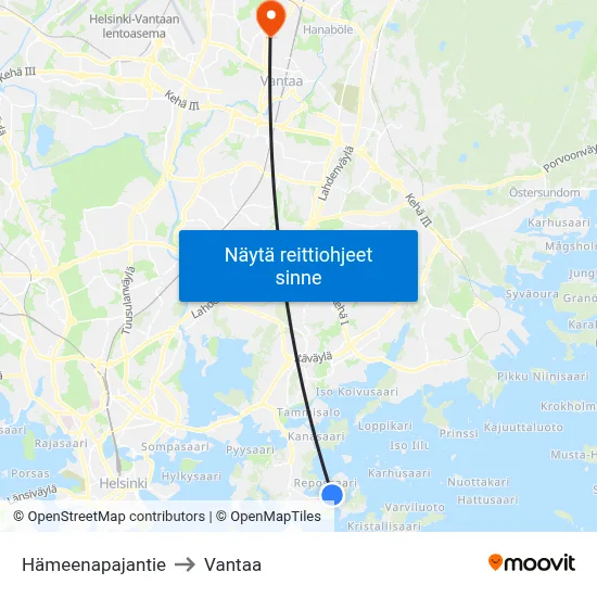 Hämeenapajantie to Vantaa map