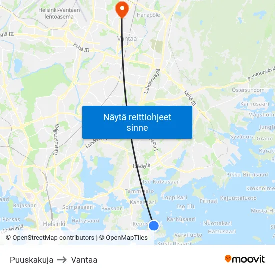 Puuskakuja to Vantaa map