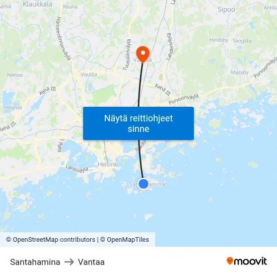 Santahamina to Vantaa map