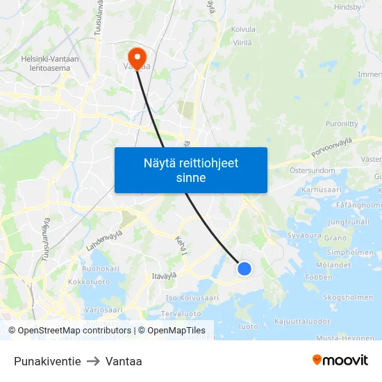 Punakiventie to Vantaa map
