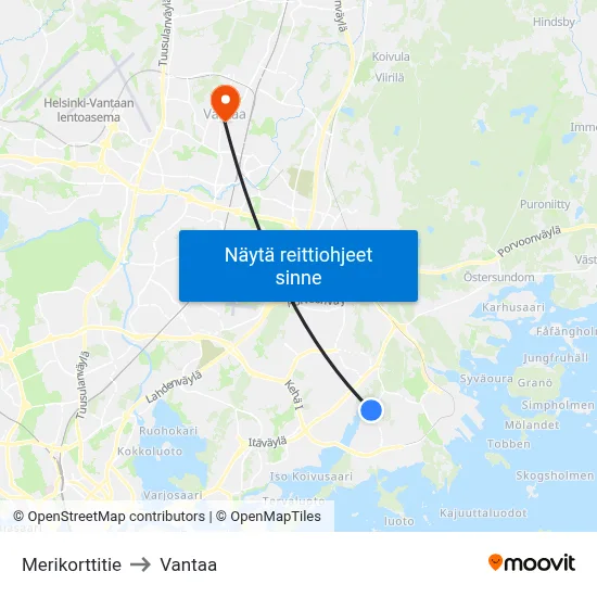 Merikorttitie to Vantaa map