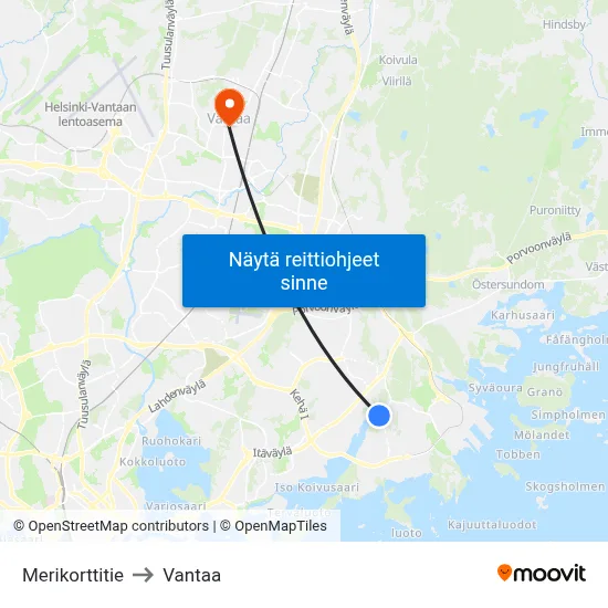 Merikorttitie to Vantaa map
