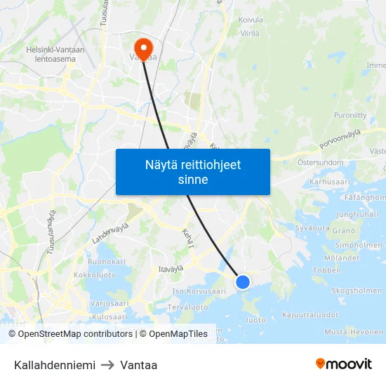 Kallahdenniemi to Vantaa map