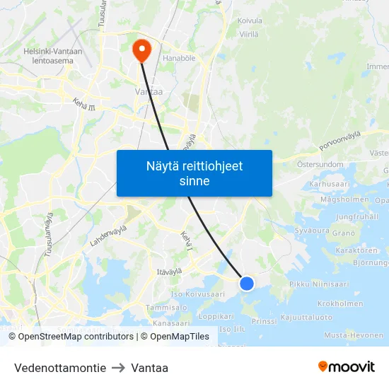 Vedenottamontie to Vantaa map