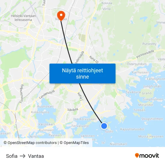 Sofia to Vantaa map