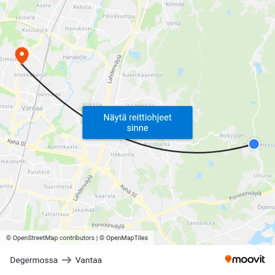Degermossa to Vantaa map