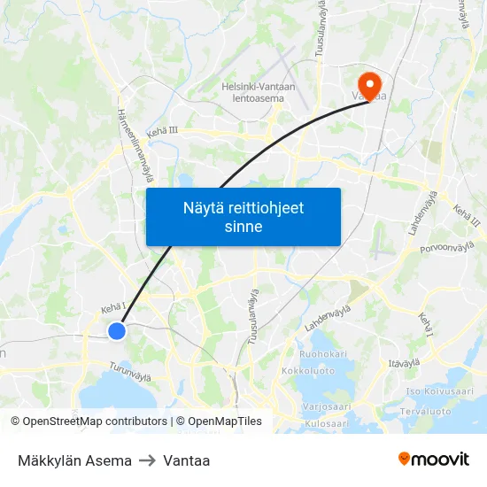 Mäkkylän Asema to Vantaa map