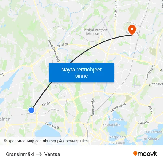 Gransinmäki to Vantaa map