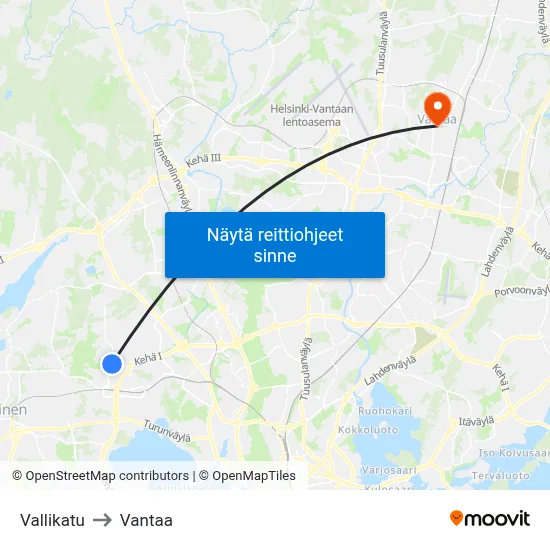 Vallikatu to Vantaa map