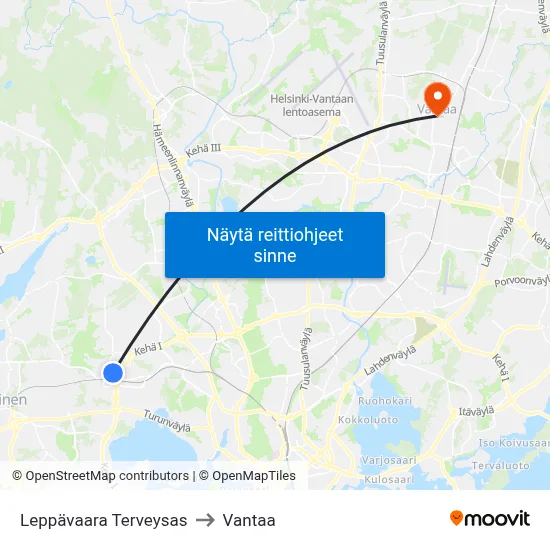Leppävaara Terveysas to Vantaa map