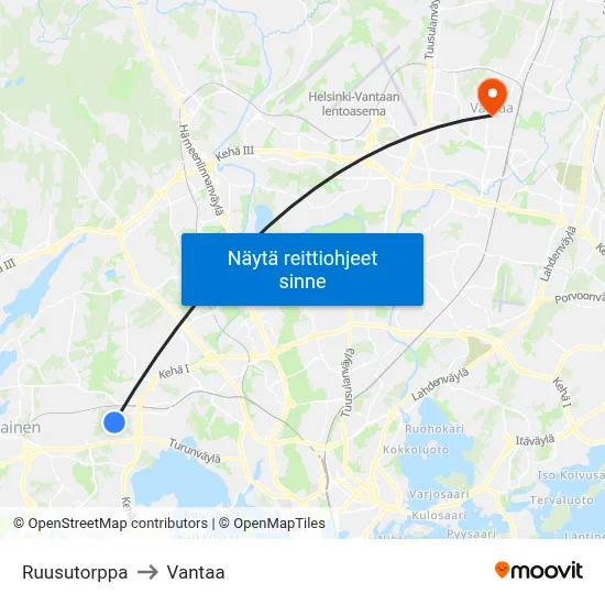 Ruusutorppa to Vantaa map