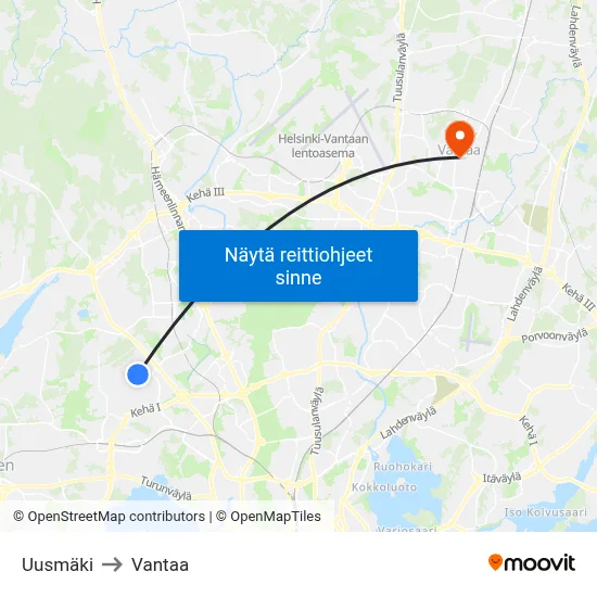 Uusmäki to Vantaa map