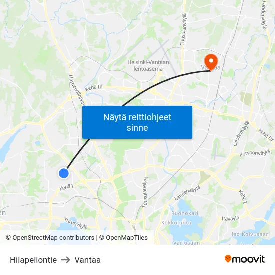 Hilapellontie to Vantaa map