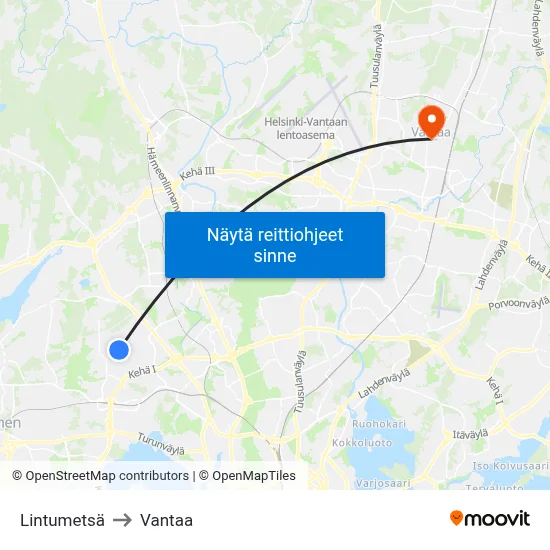 Lintumetsä to Vantaa map