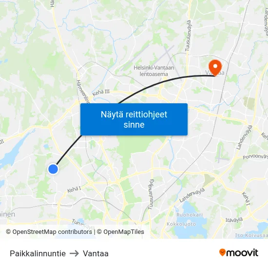 Paikkalinnuntie to Vantaa map