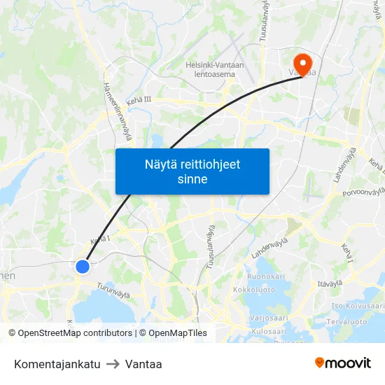 Komentajankatu to Vantaa map