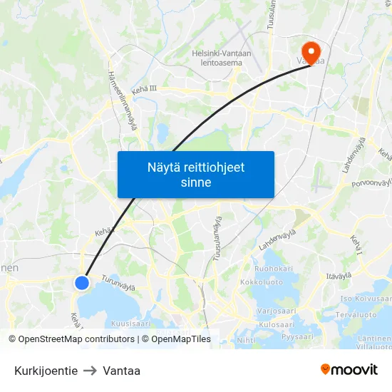 Kurkijoentie to Vantaa map