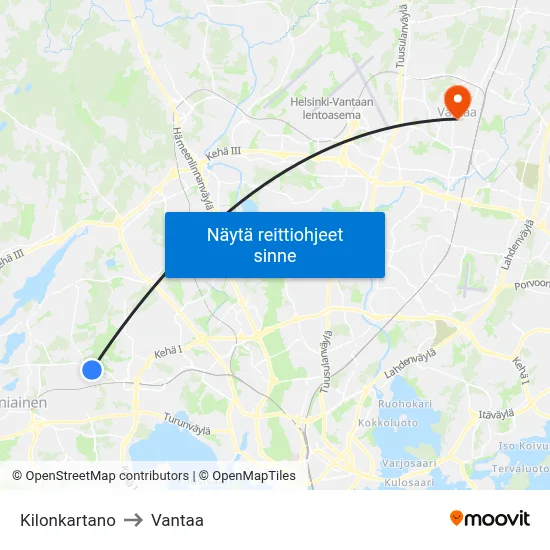 Kilonkartano to Vantaa map