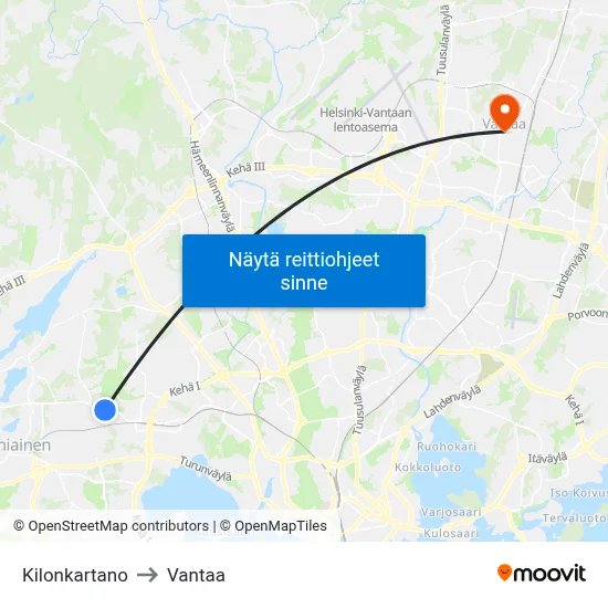 Kilonkartano to Vantaa map