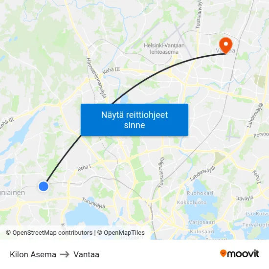 Kilon Asema to Vantaa map
