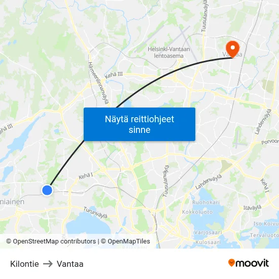 Kilontie to Vantaa map
