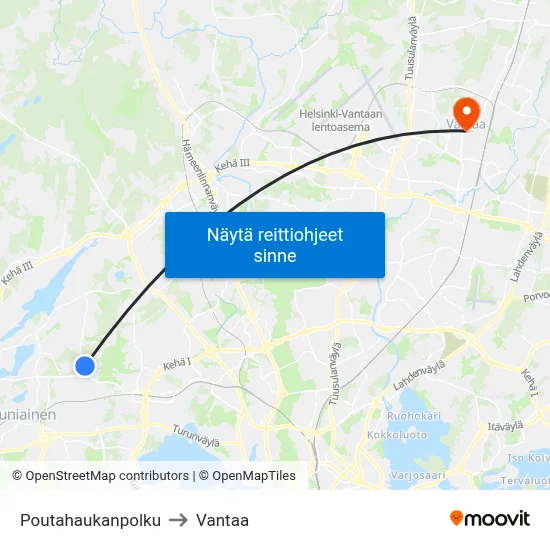 Poutahaukanpolku to Vantaa map