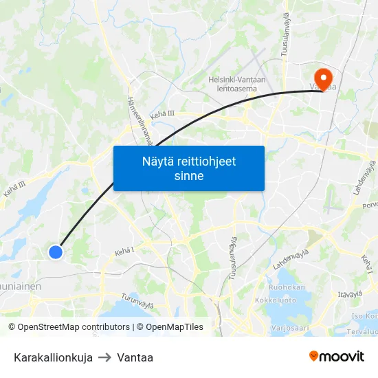 Karakallionkuja to Vantaa map